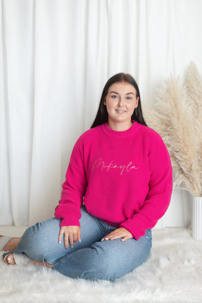 Personalised Ladies Raspberry Pink Knitted Jumper