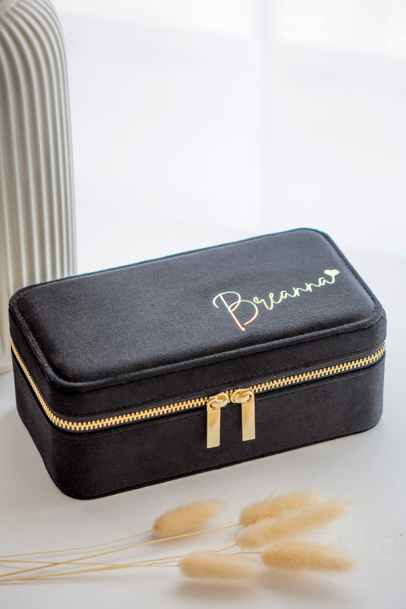 Large Personalised Velvet Jewellery Box - Black