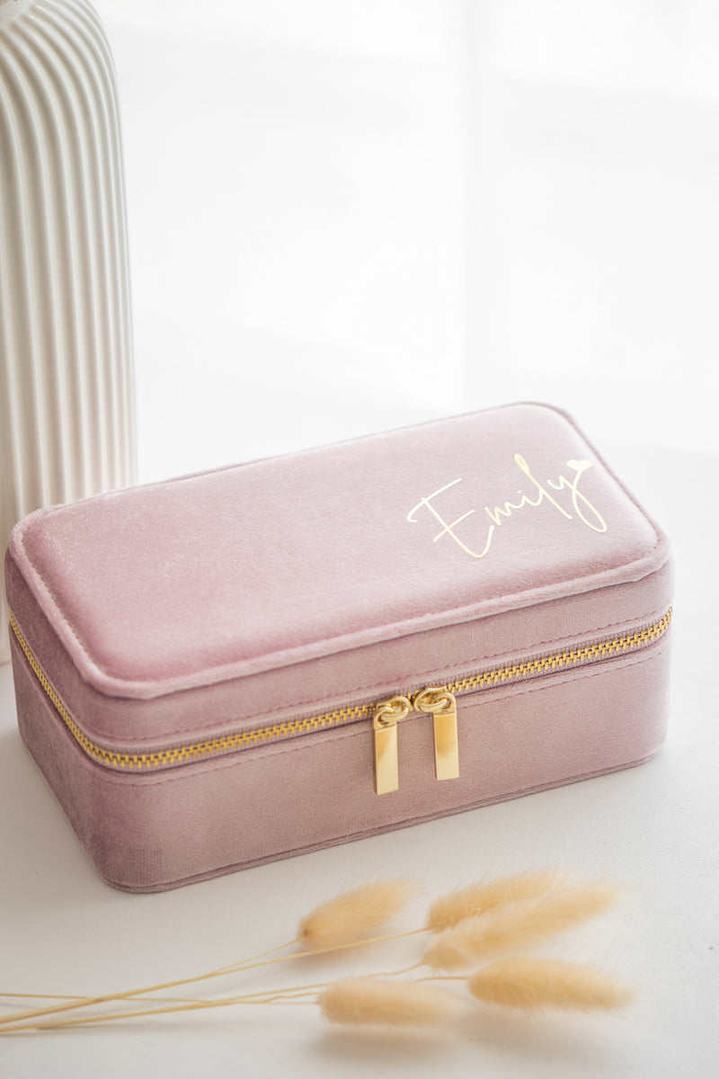 Large Personalised Velvet Jewellery Box - Blush