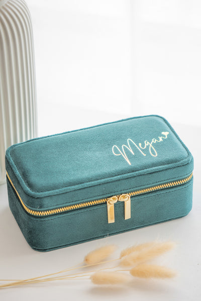 Large Personalised Velvet Jewellery Box - Evergreen