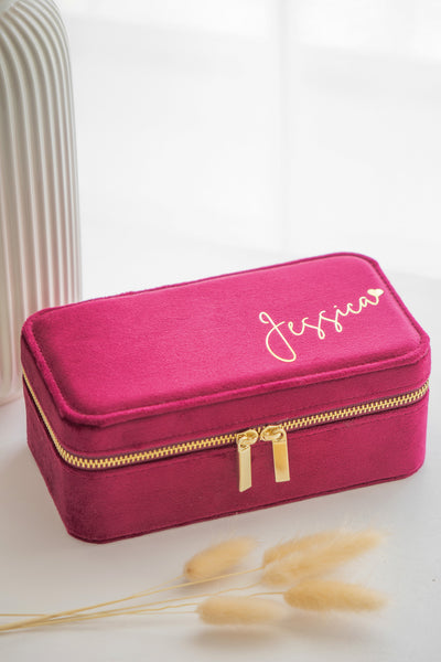 Large Personalised Velvet Jewellery Box - Magenta