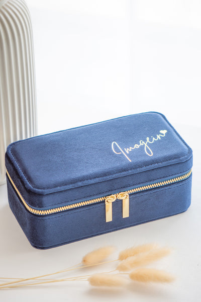 Large Personalised Velvet Jewellery Box - Navy