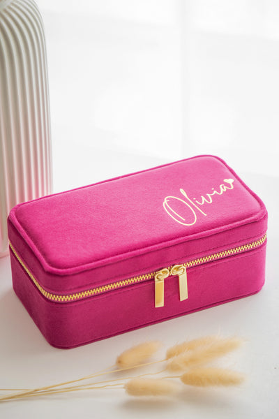 Large Personalised Velvet Jewellery Box - Raspberry