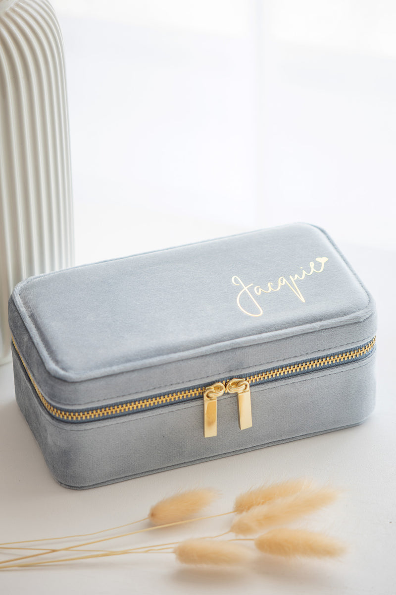 Large Personalised Velvet Jewellery Box - Sky Blue