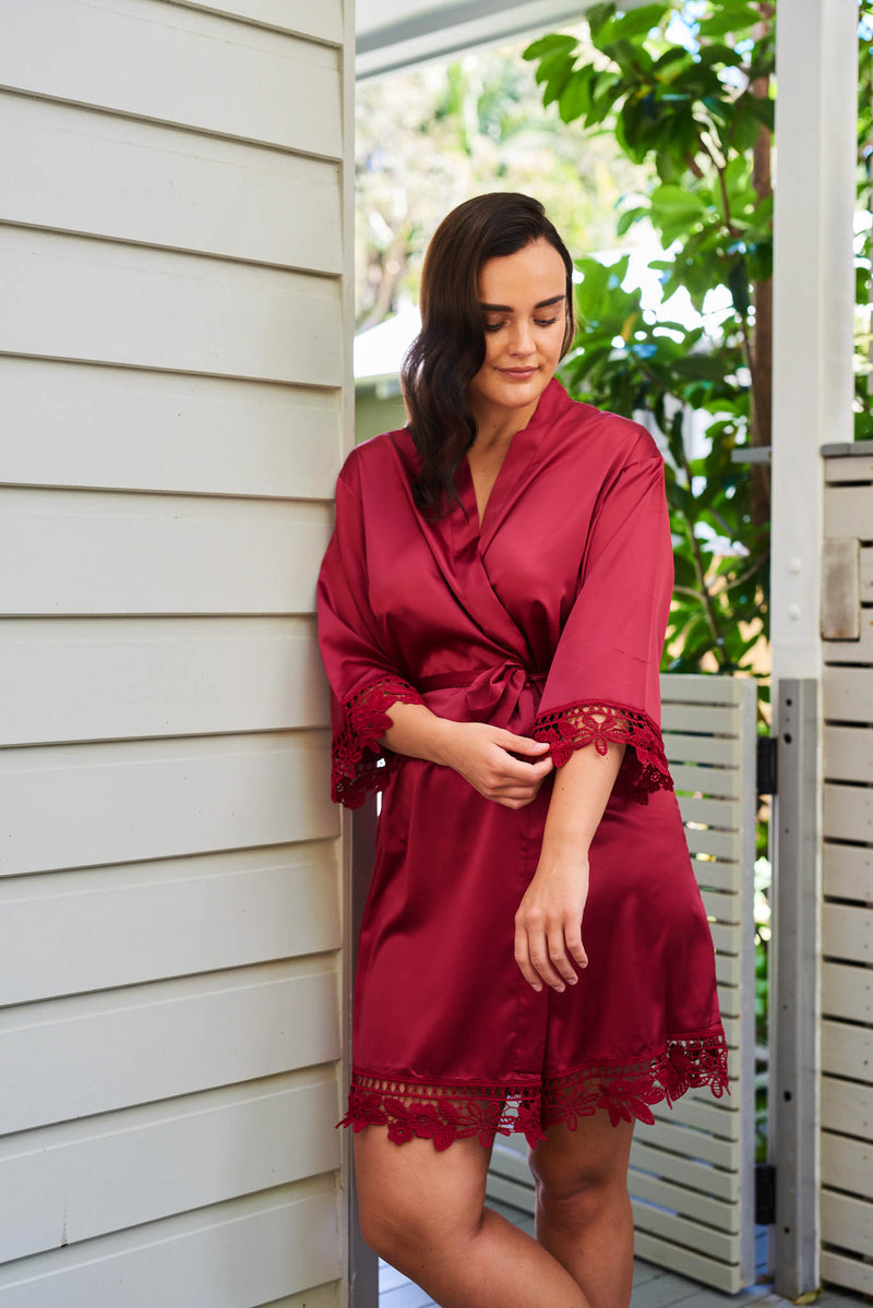 Lace Trim Robe - Red