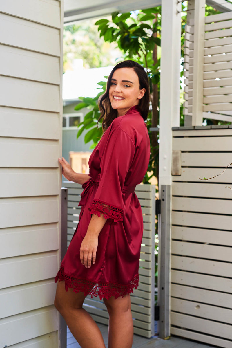 Lace Trim Robe - Red
