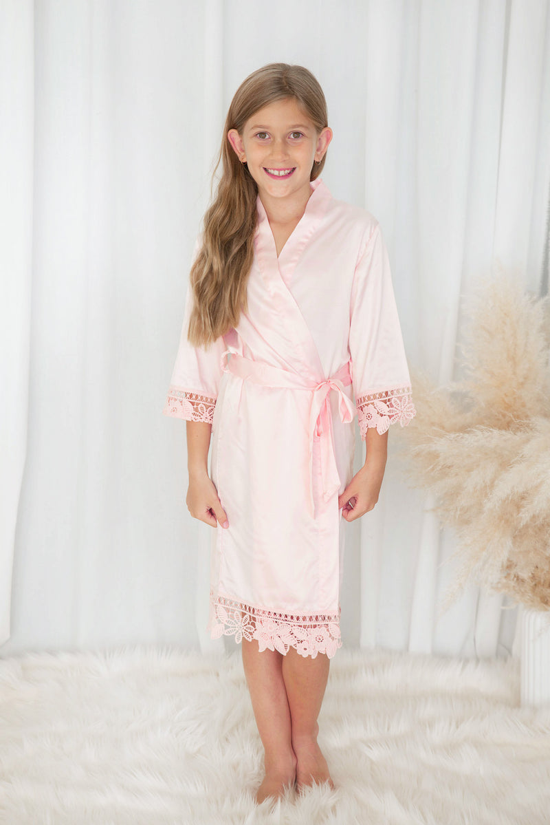 Kids Lace Trim Robe - Marshmallow Pink