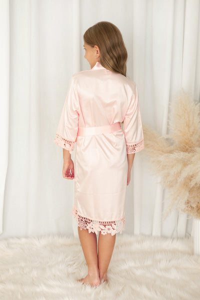 Kids Lace Trim Robe - Marshmallow Pink