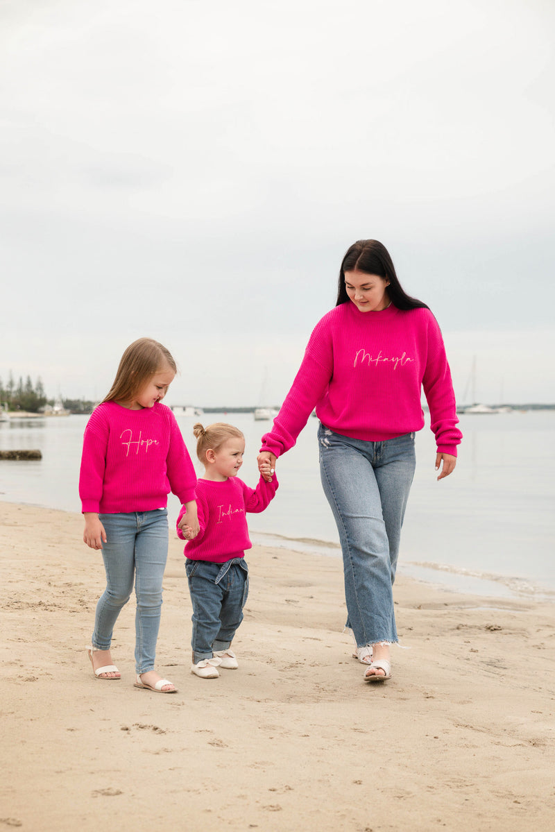 Personalised Kids Raspberry Pink Knitted Jumper