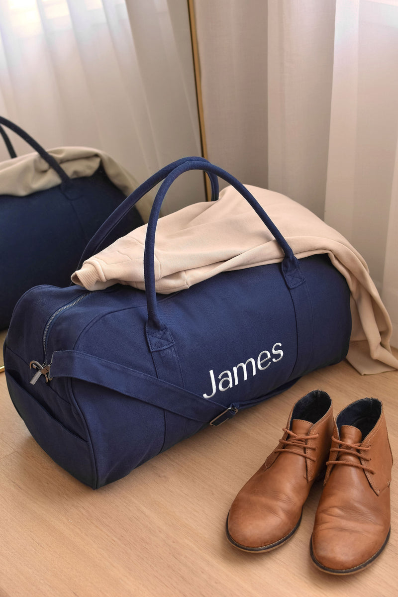 Navy Personalised Duffle Bag (Gunmental Zipper)