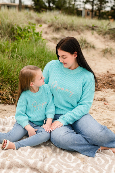 Personalised Ladies Ocean Blue Knitted Jumper