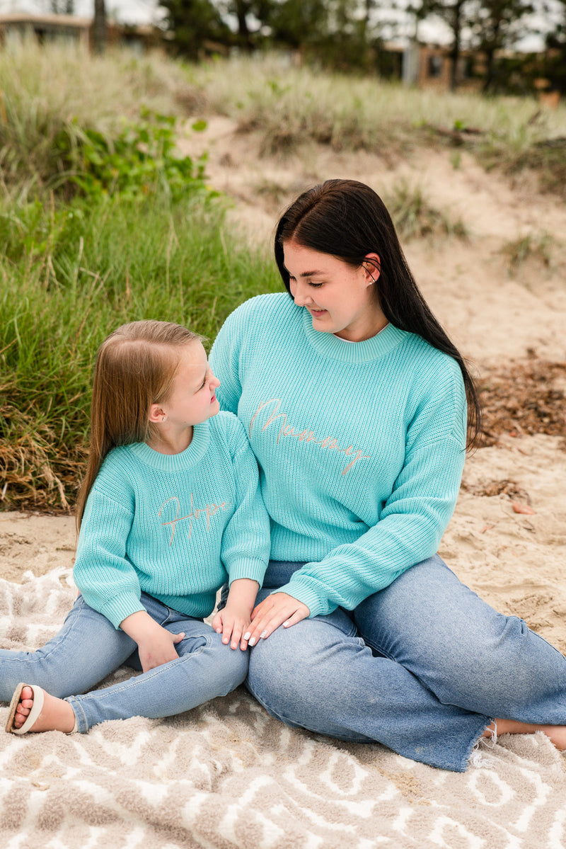 Personalised Ladies Ocean Blue Knitted Jumper