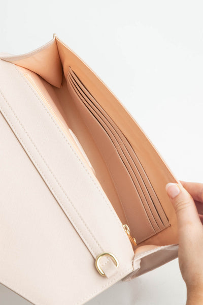 Personalised Nude Leather Envelope Clutch Bag