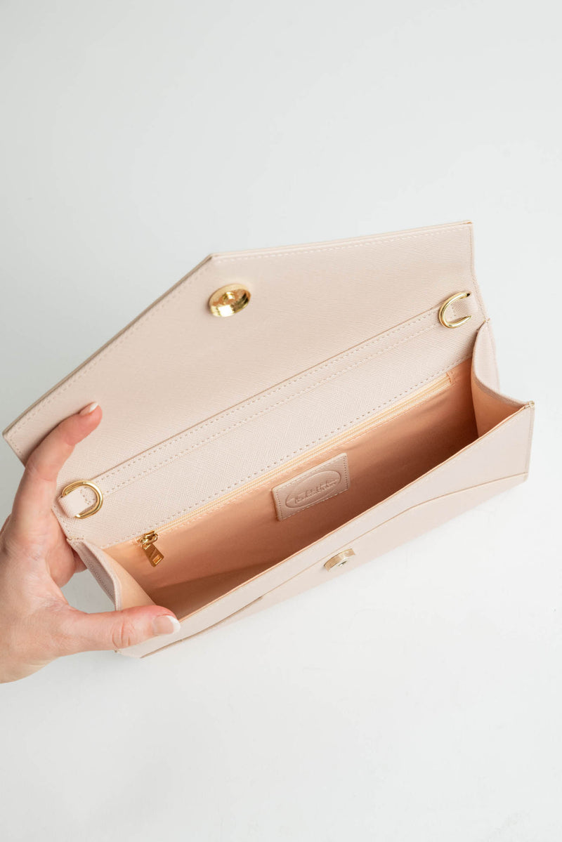Personalised Nude Leather Envelope Clutch Bag