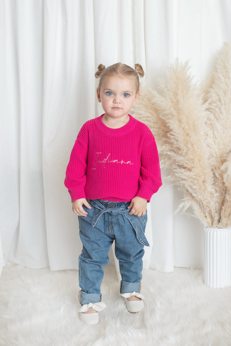 Personalised Baby Raspberry Pink Knitted Jumper