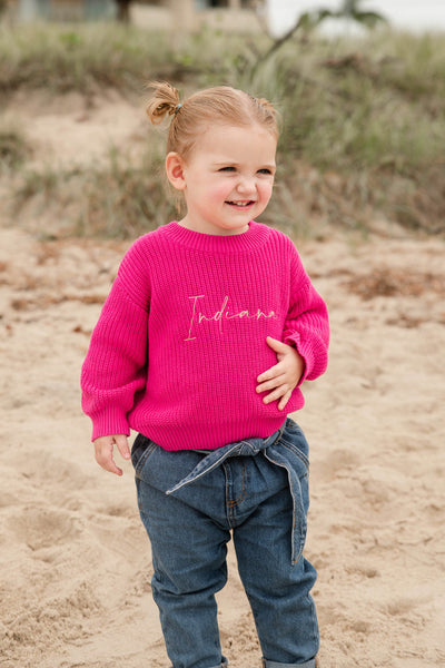 Personalised Baby Raspberry Pink Knitted Jumper