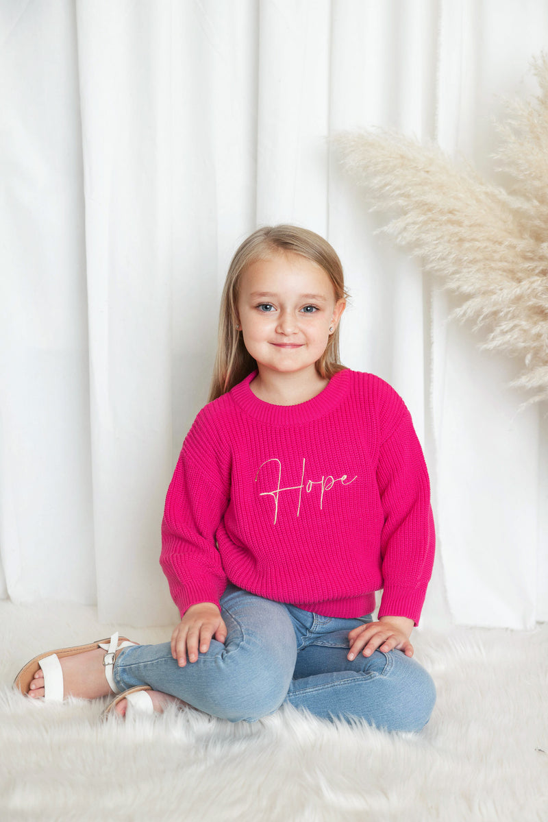 Personalised Kids Raspberry Pink Knitted Jumper