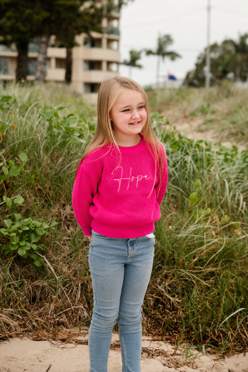 Personalised Kids Raspberry Pink Knitted Jumper