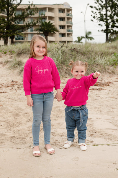 Personalised Kids Raspberry Pink Knitted Jumper