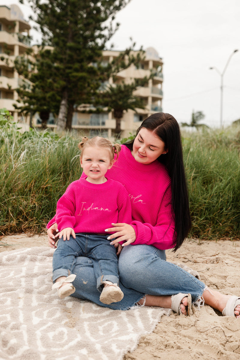 Personalised Ladies Raspberry Pink Knitted Jumper