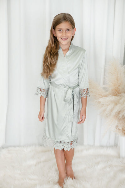 Kids Lace Trim Robe - Sage