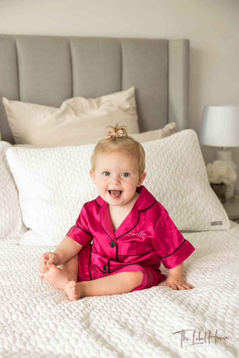 BABY Luxury Embroidered Pyjama Set - Raspberry