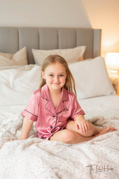 KIDS Luxury Embroidered Pyjama Set - Dusty Rose