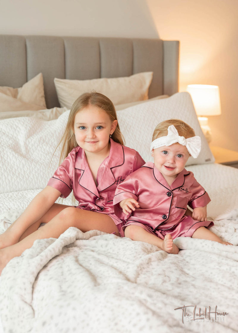 KIDS Luxury Embroidered Pyjama Set - Dusty Rose