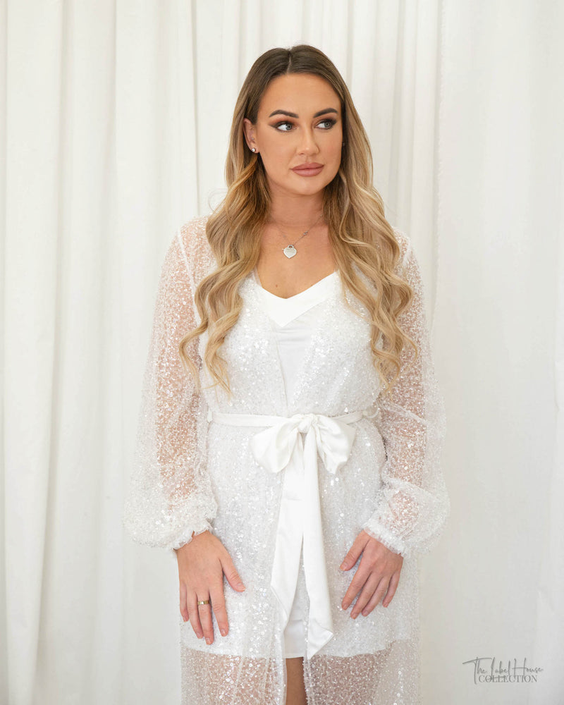 Elizabeth Sparkly Beaded Bridal Maxi Robe and Slip