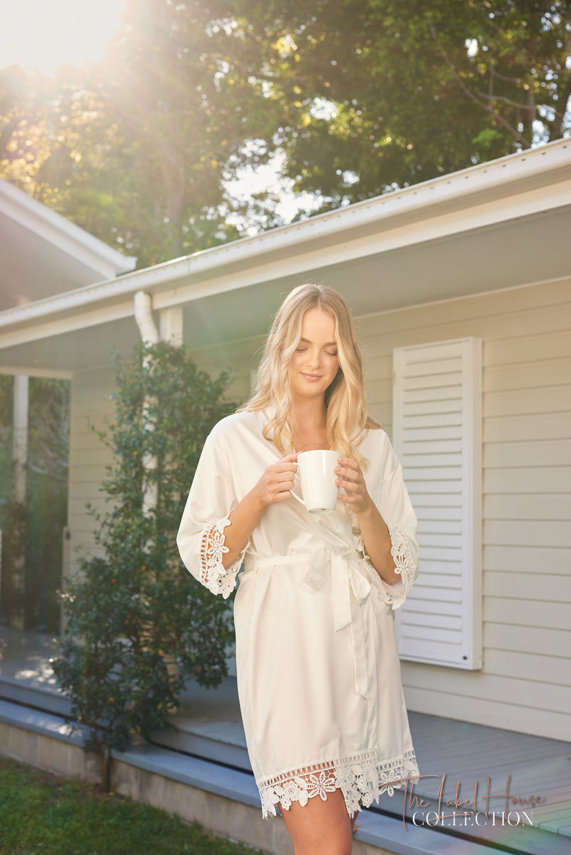 Lace Trim Robe - White