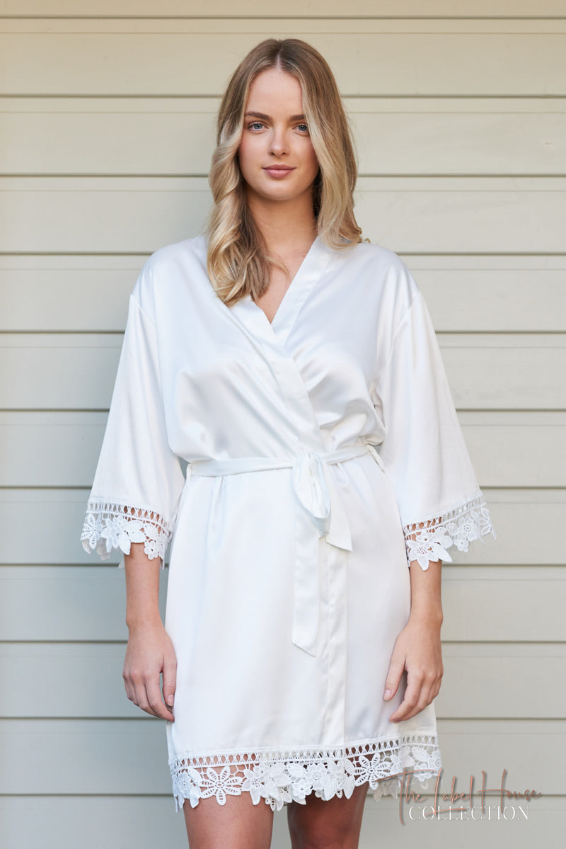 Lace Trim Robe - White