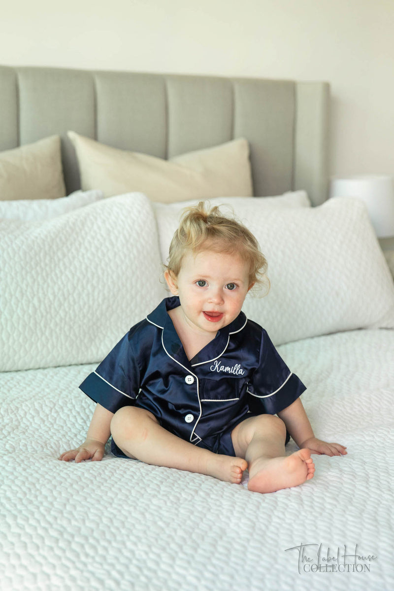 BABY Luxury Embroidered Pyjama Set - Navy