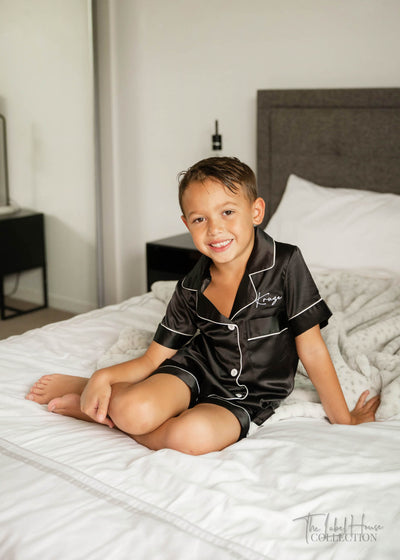 KID'S Unisex Luxury Embroidered Pyjama Set - Black