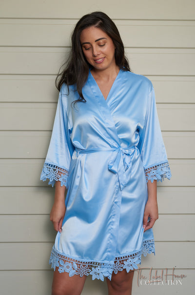 Lace Trim Robe - Azure Blue