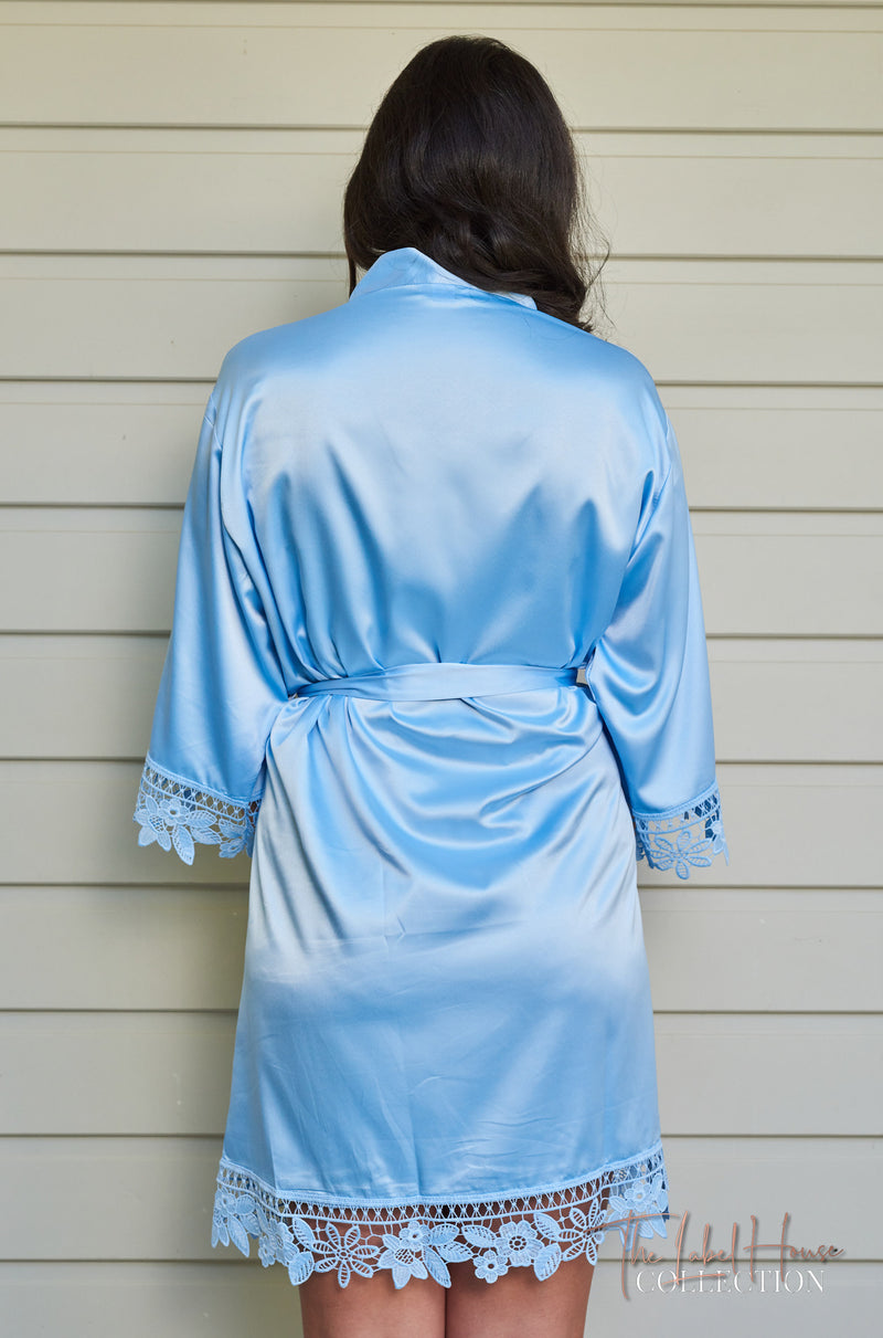 Lace Trim Robe - Azure Blue