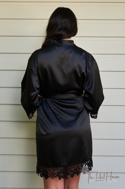 Lace Trim Robe - Black