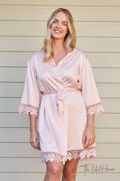 Lace Trim Robe - Blush