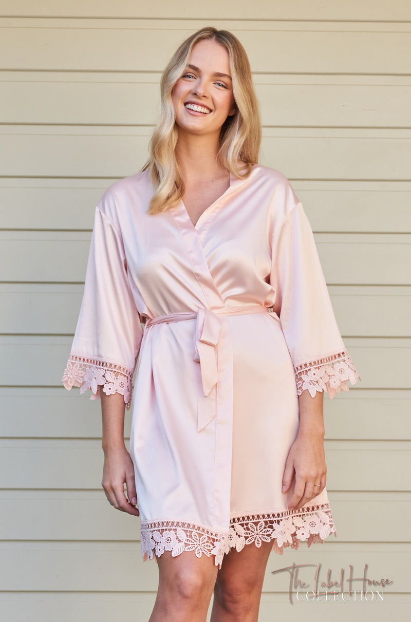 Lace Trim Robe - Blush
