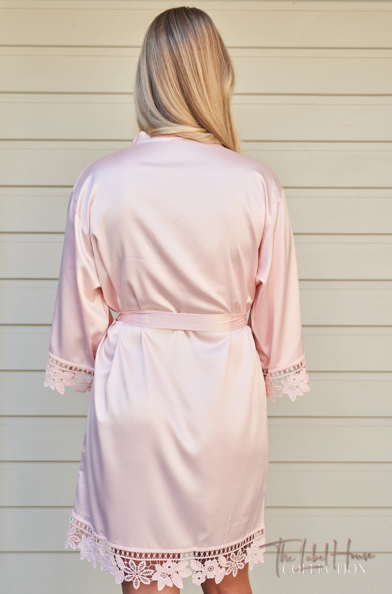 Lace Trim Robe - Blush