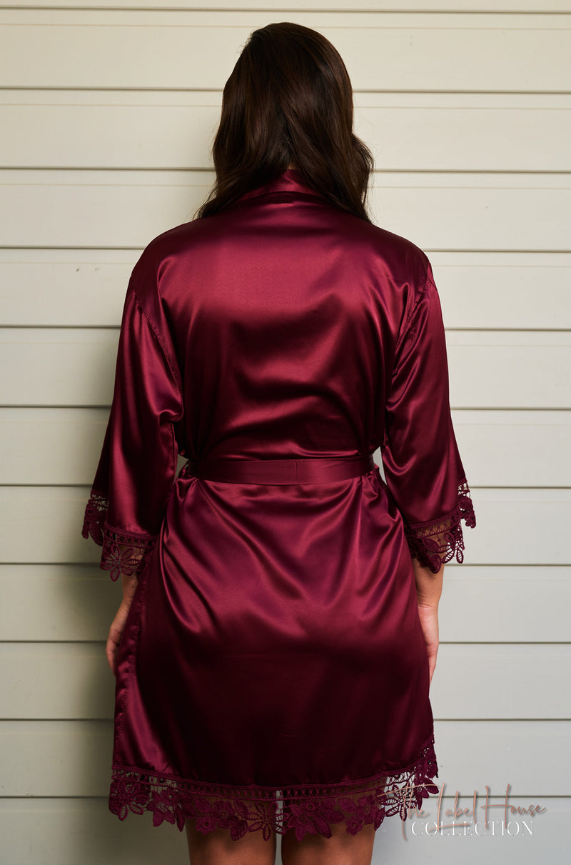 Lace Trim Robe - Burgundy Wine