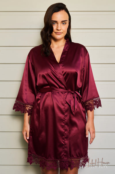 Lace Trim Robe - Burgundy Wine