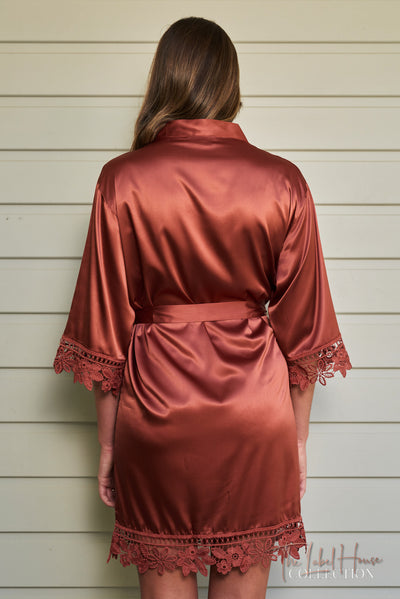 Lace Trim Robe - Burnt Orange