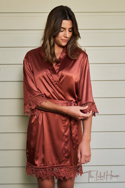 Lace Trim Robe - Burnt Orange