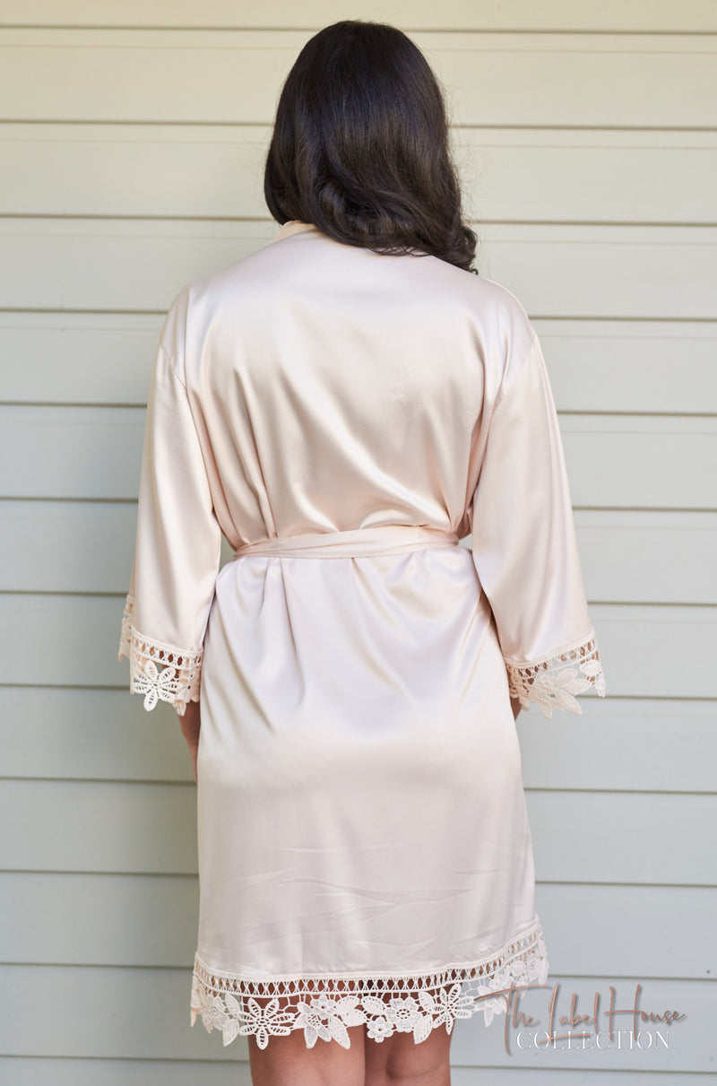 Lace Trim Robe - Champagne