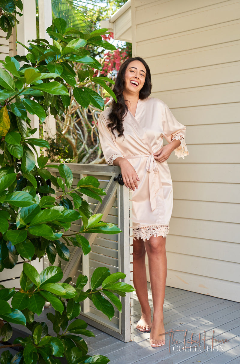 Lace Trim Robe - Champagne