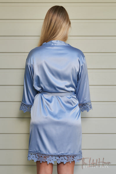 Lace Trim Robe - Dusty Blue