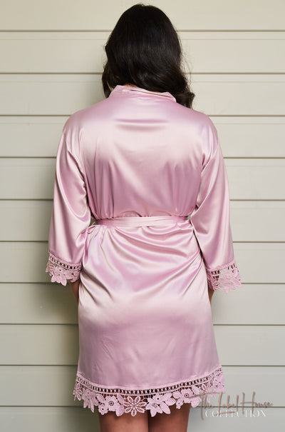 Lace Trim Robe - Nude Pink