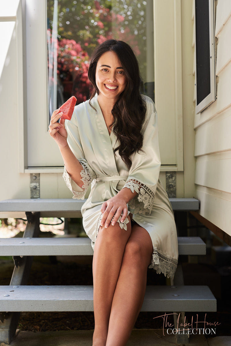 Lace Trim Robe - Sage