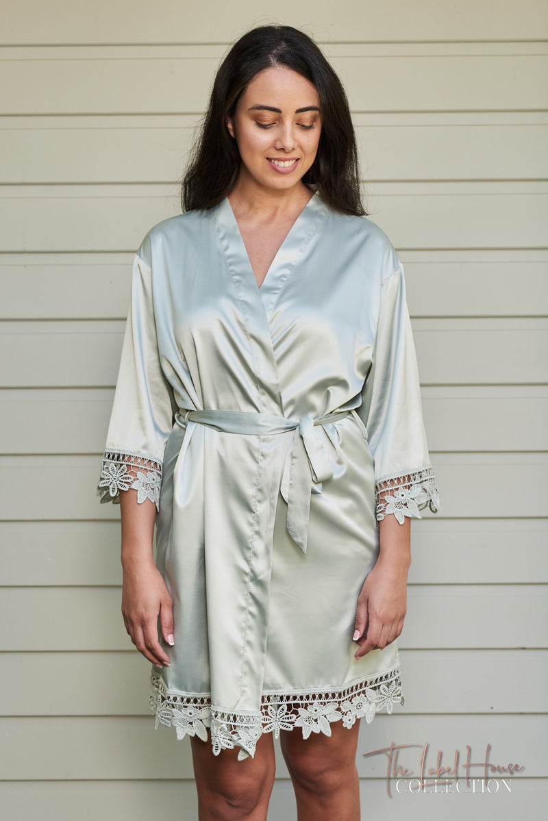 Lace Trim Robe - Sage