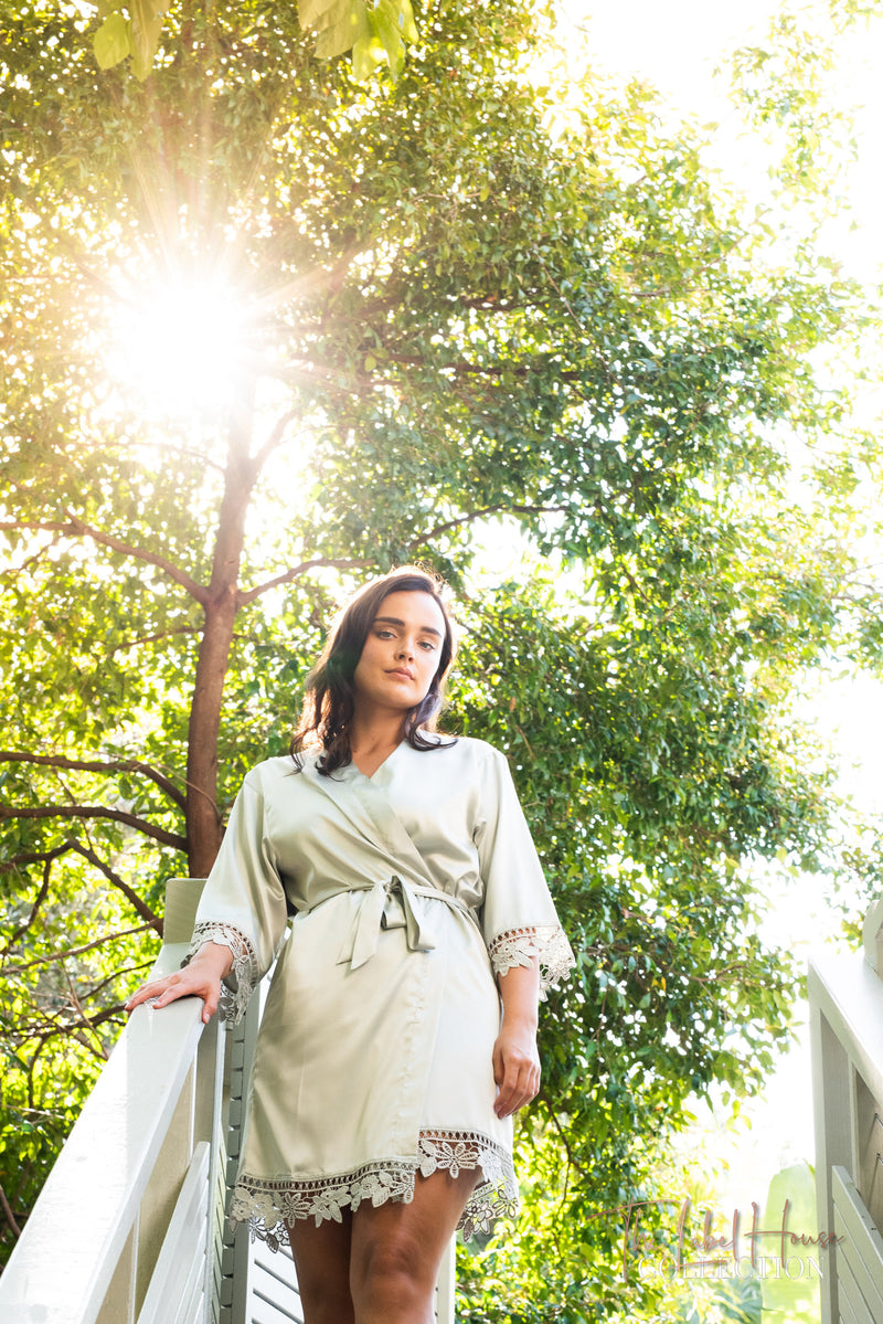 Lace Trim Robe - Sage